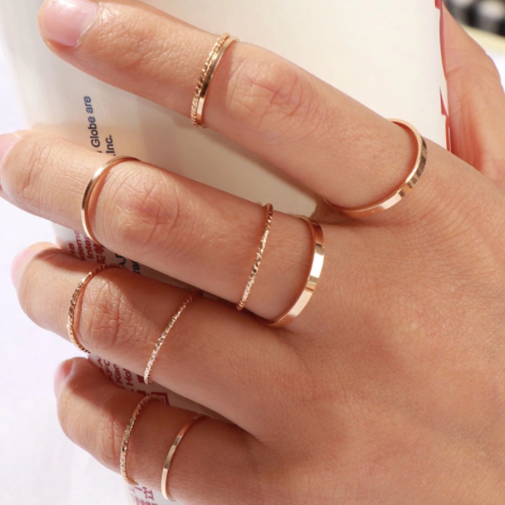 Minimalist Set of 9 Stackable Gold or Silver Rings